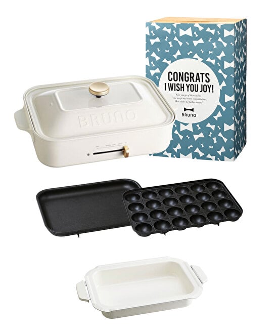 おめでとう》コンパクトホットプレート＋鍋 ギフトセット ホワイトの