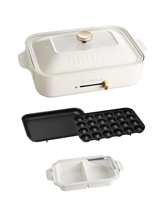 コンパクトホットプレート＋セラミックコート仕切り鍋セット ホワイト