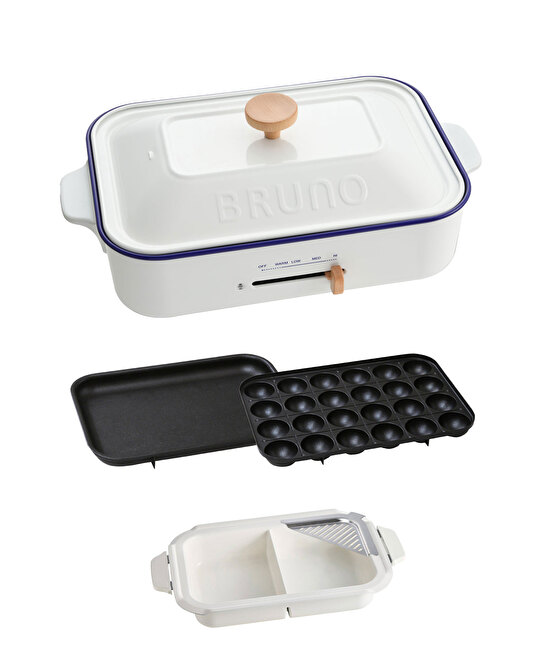 コンパクトホットプレート＋セラミックコート仕切り鍋セット ホワイト