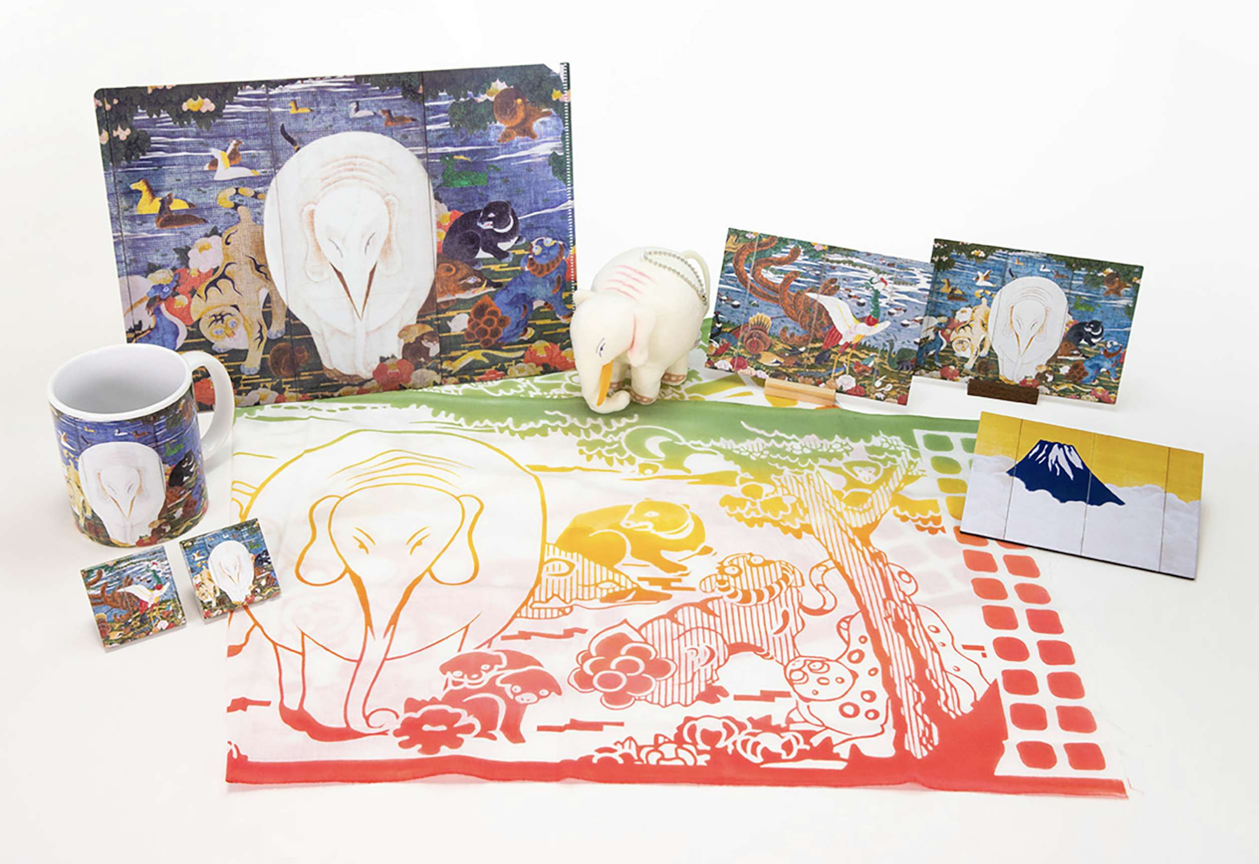 若冲の象がぬいぐるみに。静岡県立美術館の伊藤若冲《樹花鳥獣図屏風