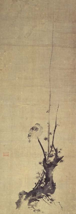 紙本墨画紅梅鳩図〈宮本武蔵筆／〉 文化遺産オンライン