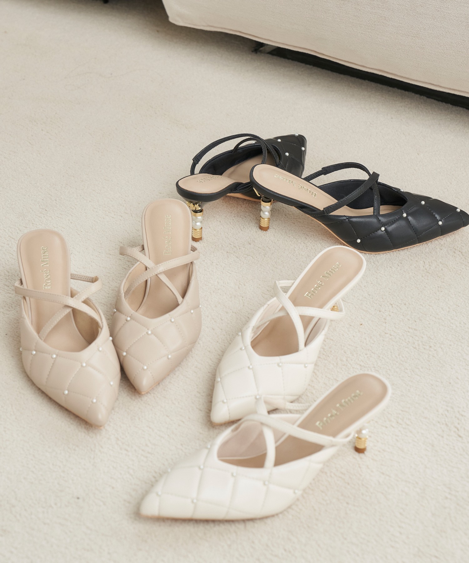 Quilting cross mule【ivory】 – BUNNY APARTMENT