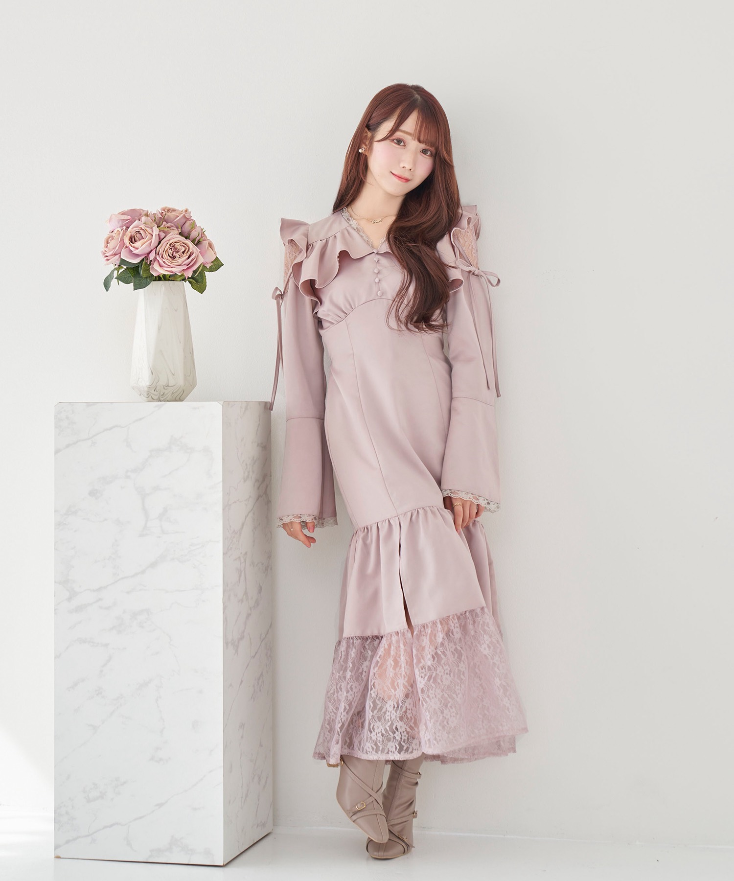 raffle slit lace switching dress【pink】 – BUNNY APARTMENT