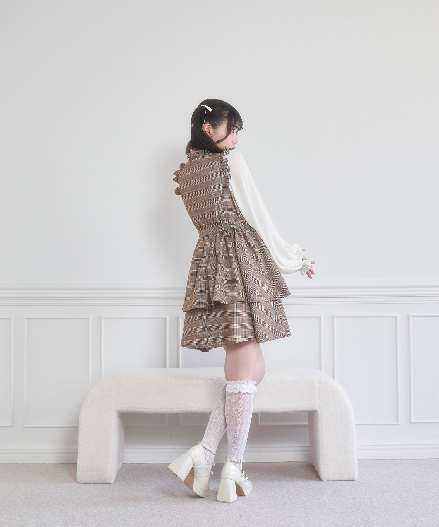 パール付きリボンチェックワンピース – BUNNY APARTMENT