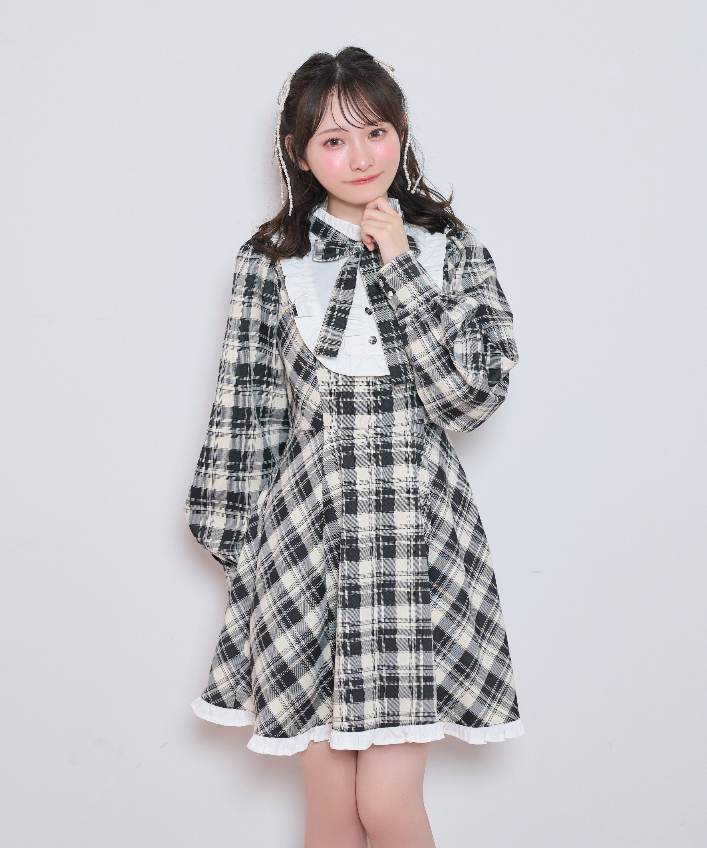 honey cinnamon ハートドット ベロアリボン配色ヨークワンピース