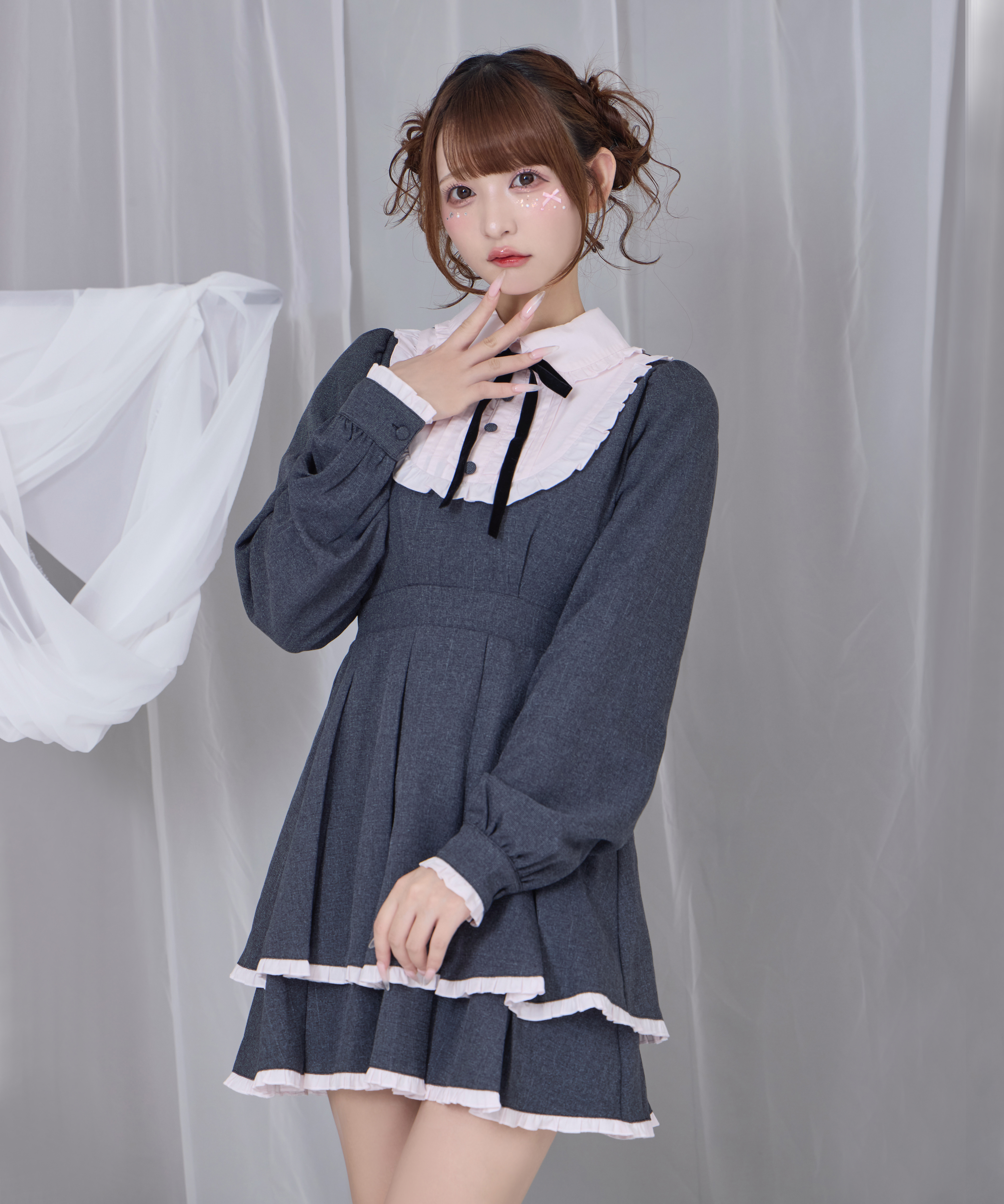 ベロアリボン配色ヨークワンピース – BUNNY APARTMENT