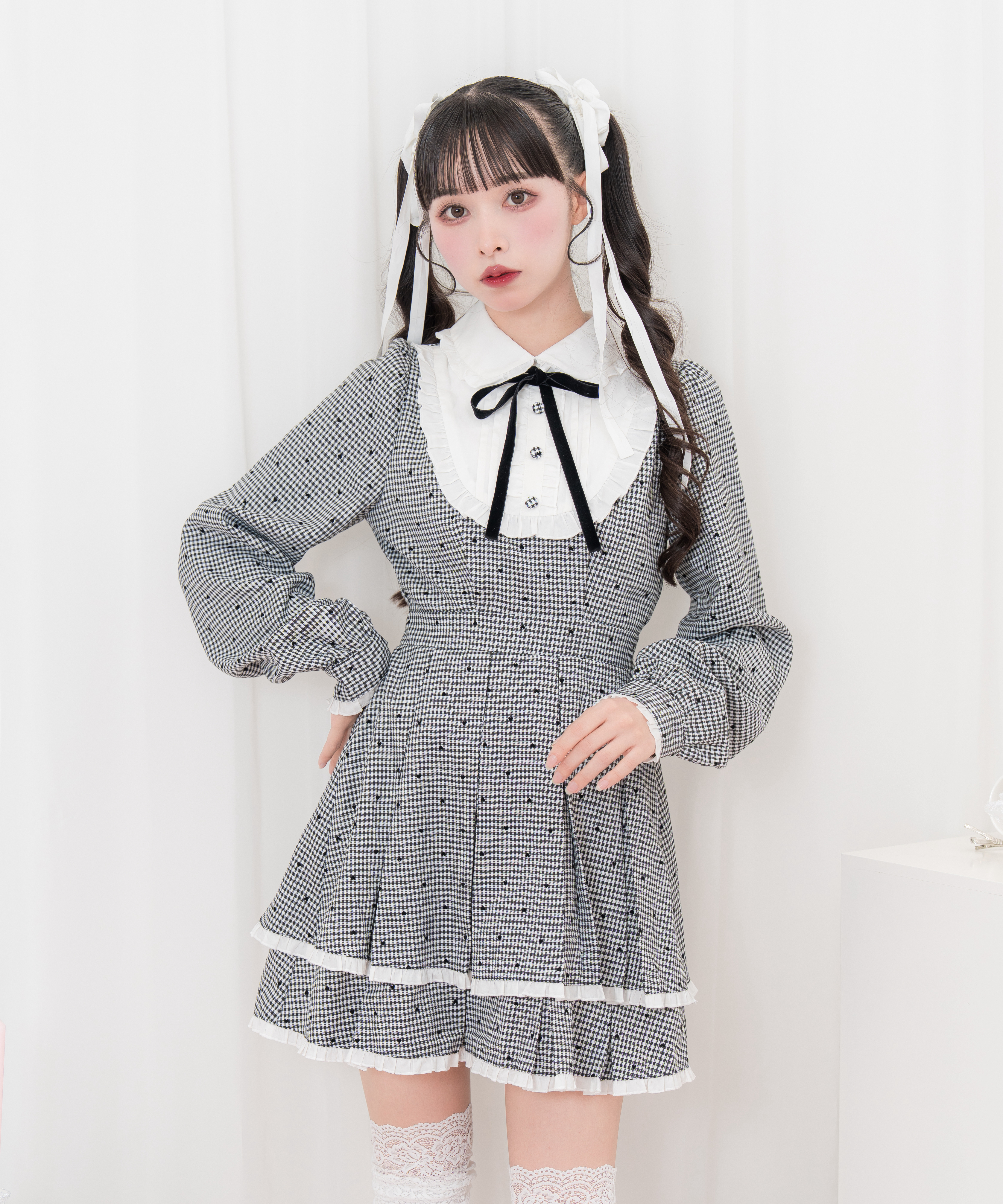 ベロアリボン配色ヨークワンピース – BUNNY APARTMENT