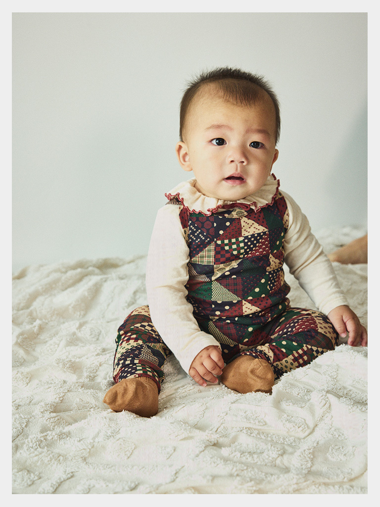 Misha & Puff 25AW Baby Snap Overall Madder Root Patchwork - Bunny