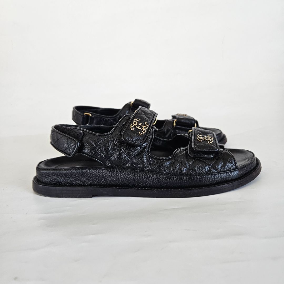 Chanel Black Leather Dad Sandals, 39.5C - BOPF | Business of