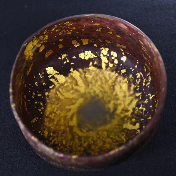 茶道具彩色金銀箔入クリスタル茶碗大川薫共箱ガラス硝子夏茶碗茶会