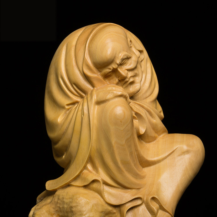 仏像専門店 仏像屋 / 天然ツゲ 黄楊 柘植 木彫り彫刻眠り羅漢像 阿羅漢像