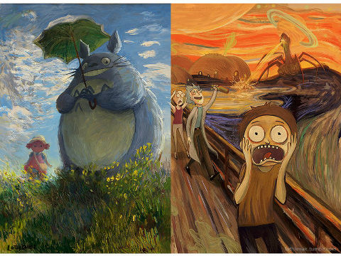 世界的名画と現代のアニメをマッシュアップさせたオマージュ作品集が