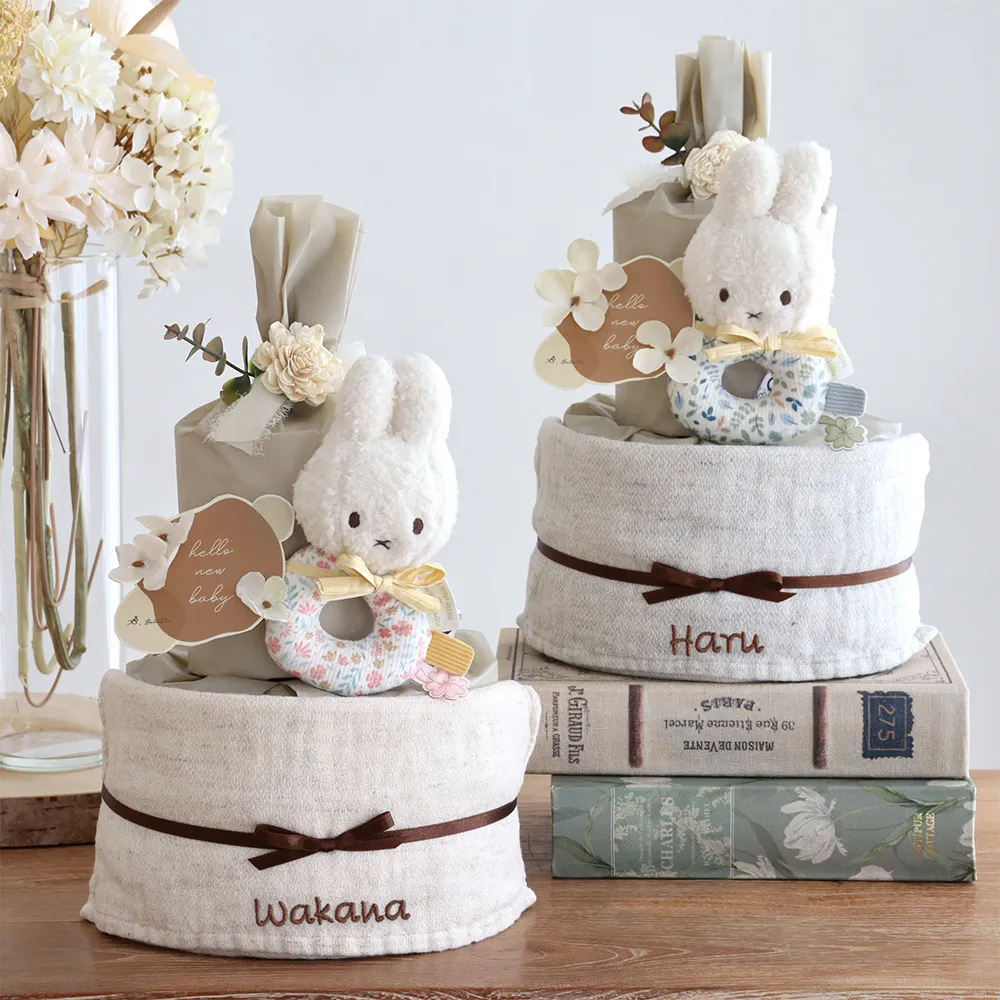 出産祝い】miffy x Little Dutch ナチュラルタオルおむつケーキ
