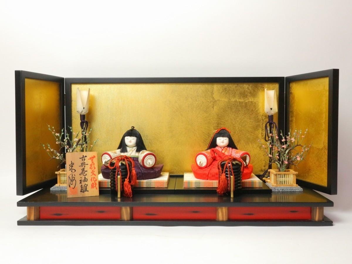 ◇特選 人形 無形文化財 原米州 古典巻袖雛 親王飾り 雛人形 米州人形