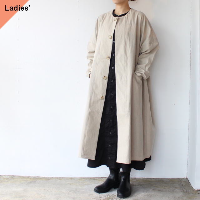 SETTO 綿麻ノーカラーコート PORTE COAT STL-JK074（Kinari） - C