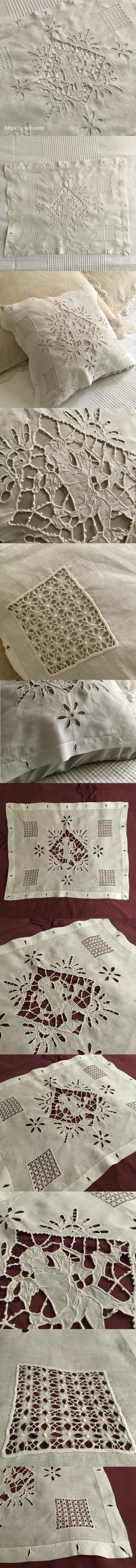 パリ発送】L2811 フランスアンティークカットワーク手刺繍クロス 天使