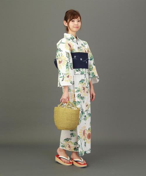 竺仙 浴衣 木綿 注染浴衣 ひまわり 竺仙綿紅梅向日葵 - きもの六花