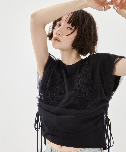MURRAL/ミューラル】EX.embroidered tulle layered tops/エンブロイ