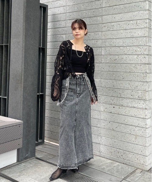 Ameri（アメリ）の「MEDI INDIAN 2WAY BIG LACE TOPS（Tシャツ