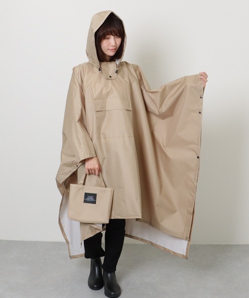 セール】スナップ付き ベーシック フーデット レイン ポンチョ（レイン
