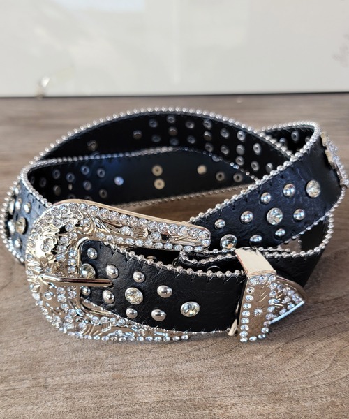 セール】ウエスタンレザーベルト ラインストーン スタッズベルト