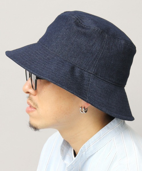 A.M.S.別注 フェイクレザー ツイル デニム つば広 バケットハット