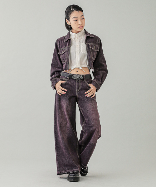 X-girl（エックスガール）の「OVERDYED ZIP UP DENIM JACKET（デニム