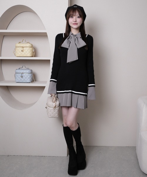 セール】シャツドッキングプリーツワンピース（ワンピース