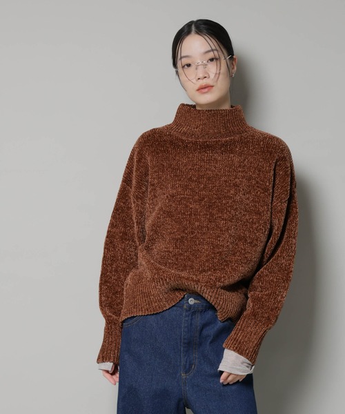 セール】ベロアモールハイネックワイドニット（ニット/セーター