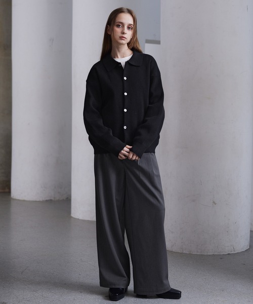 CLEL】Basic/Spray Rib Knit Shirt Cardigan / ベーシック/スプレー畦