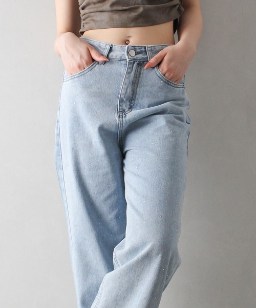 SpRay（スプレイ）の「デニムラインストーンパンツ（デニムパンツ