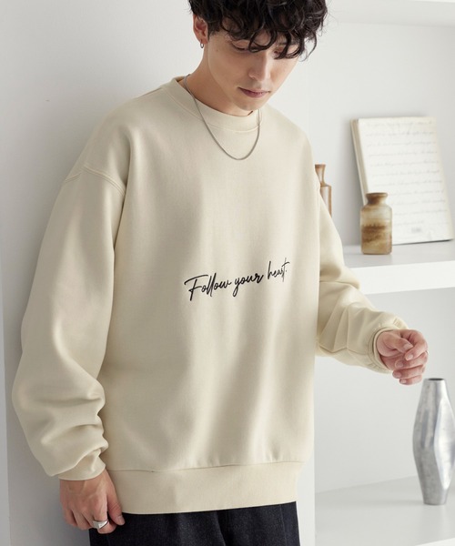 メッセージ刺繍ルーズクルーネックスウェットプルオーバー MONO-MART
