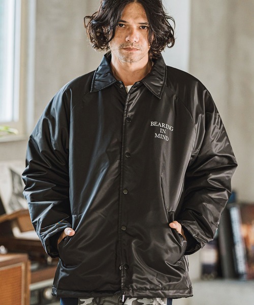 mj10318- Bearing in mindプリントコーチジャケット（ナイロン
