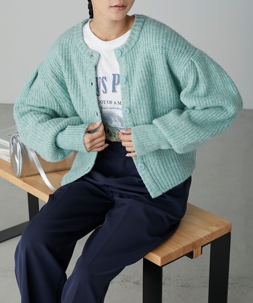 forksy.】モヘアタッチミックスニットショート丈ボリュームスリーブ