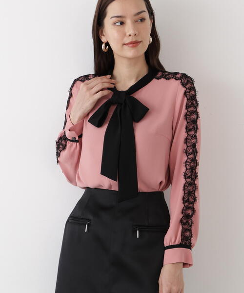 セール】◇レースコンビバイカラーリボンブラウス（シャツ/ブラウス