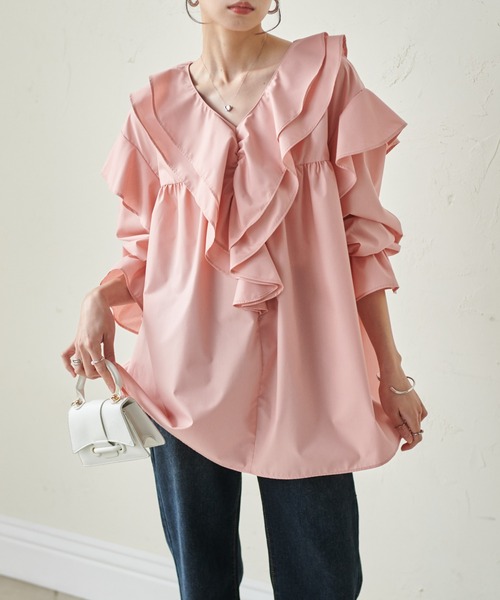 セール】［26SS新色追加］ビッグカラーフリルブラウス（シャツ