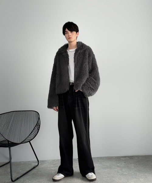 セール】シャギーファーショート裏配色ショートジャケット／Shaggy