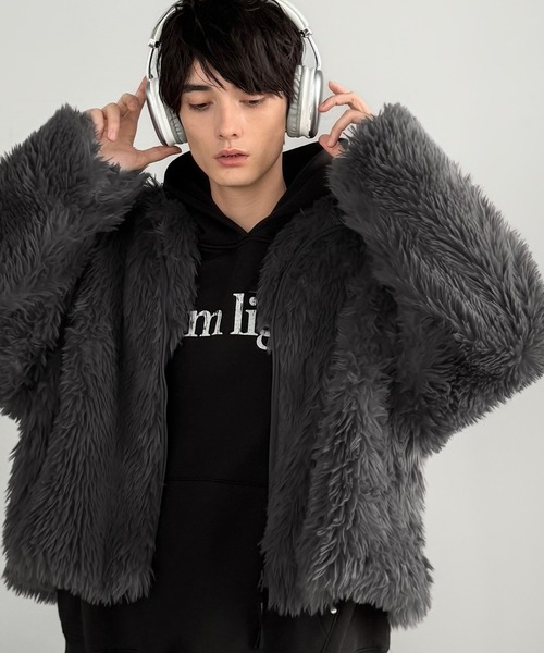 セール】シャギーファーショート裏配色ショートジャケット／Shaggy