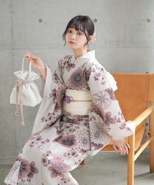 utatane（ウタタネ）の「浴衣3点セット 綿麻 茶色ぼかしの菊づくし