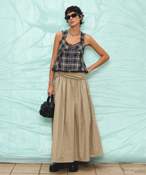 Plaid Halter Peplum Sheer Tops/チェックホルターペプラムシアー