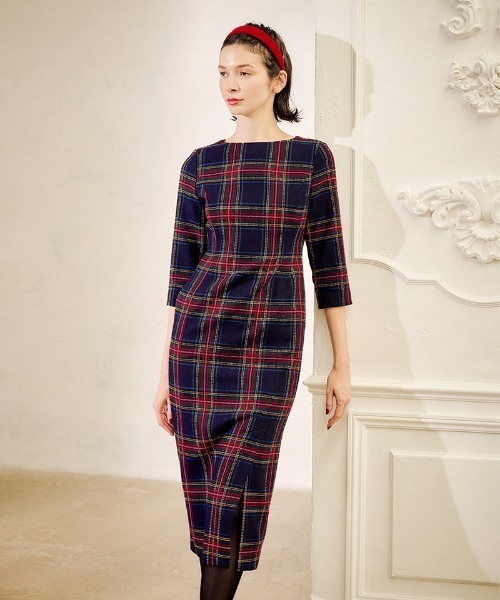 セール】フレンチレトロチェックワンピース（ワンピース）｜JENNE
