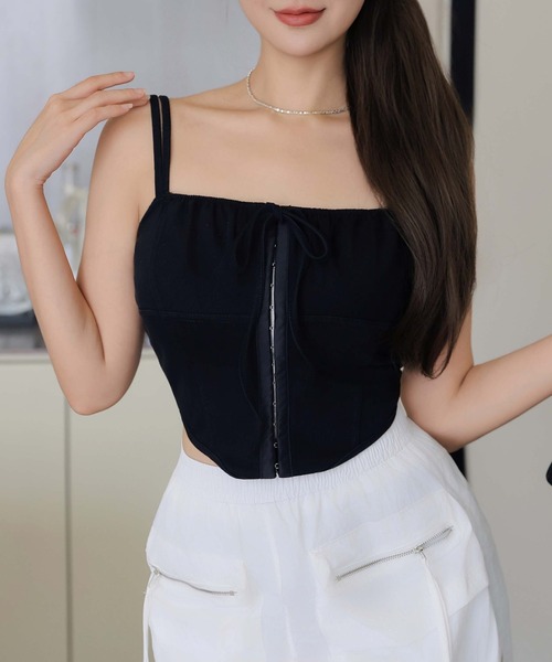 セール】デニム前リボンクロップドビスチェキャミ（チューブトップ