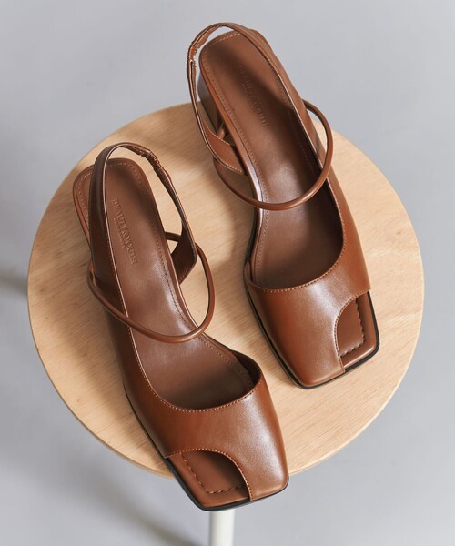 レザーライク オープントゥ バックストラップミュール（サンダル