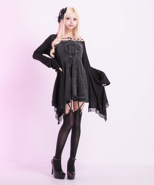 コルセット風レースアップベアデニムワンピ（ワンピース）｜Diable