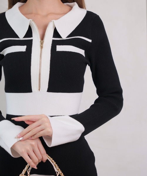 LIPSERVICE（リップサービス）の「フロントZIPバイカラーニット