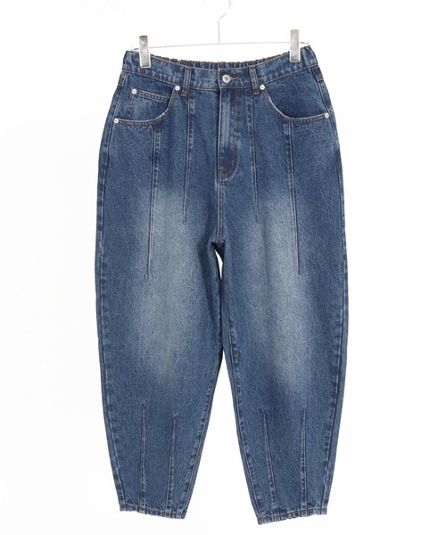 mp13111-Hem Darts Design Balloon Silhouette Tuck Denim Pants