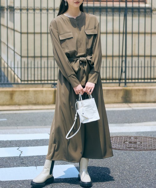 セール】高身長 ワークシャツワンピース（トールサイズ）Essenave