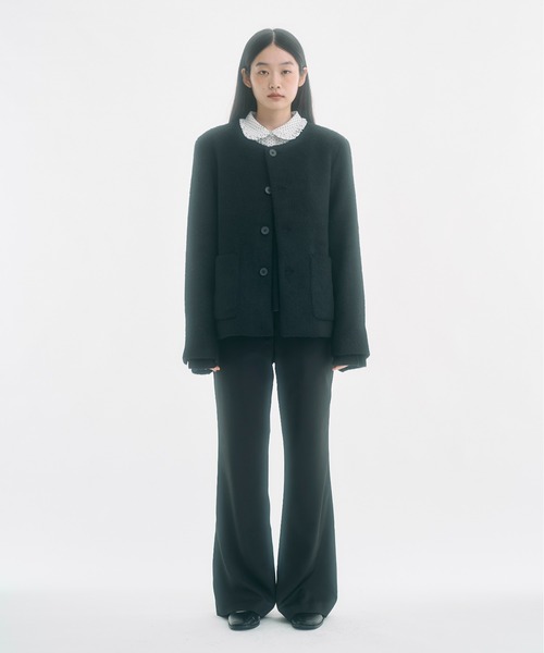 セール】no collar wool shaggy jacket / ノーカラーウールシャギー