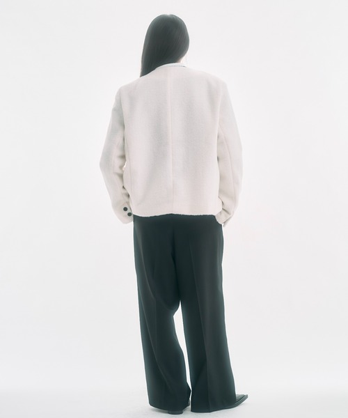 セール】no collar wool shaggy jacket / ノーカラーウールシャギー