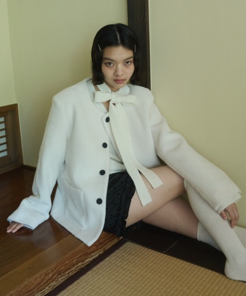 セール】no collar wool shaggy jacket / ノーカラーウールシャギー